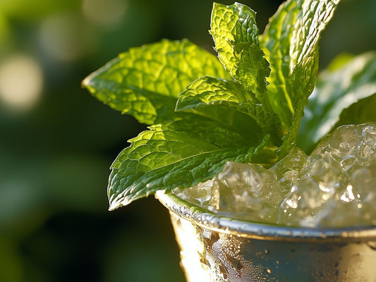 mint julep cup with mint sprig and ice