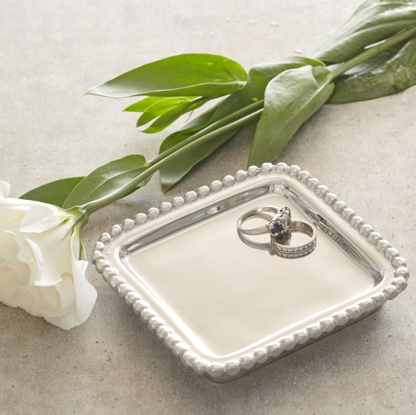 4 x 4 Beaded Square Vanity Tray Lifestyle Shot templeton silver