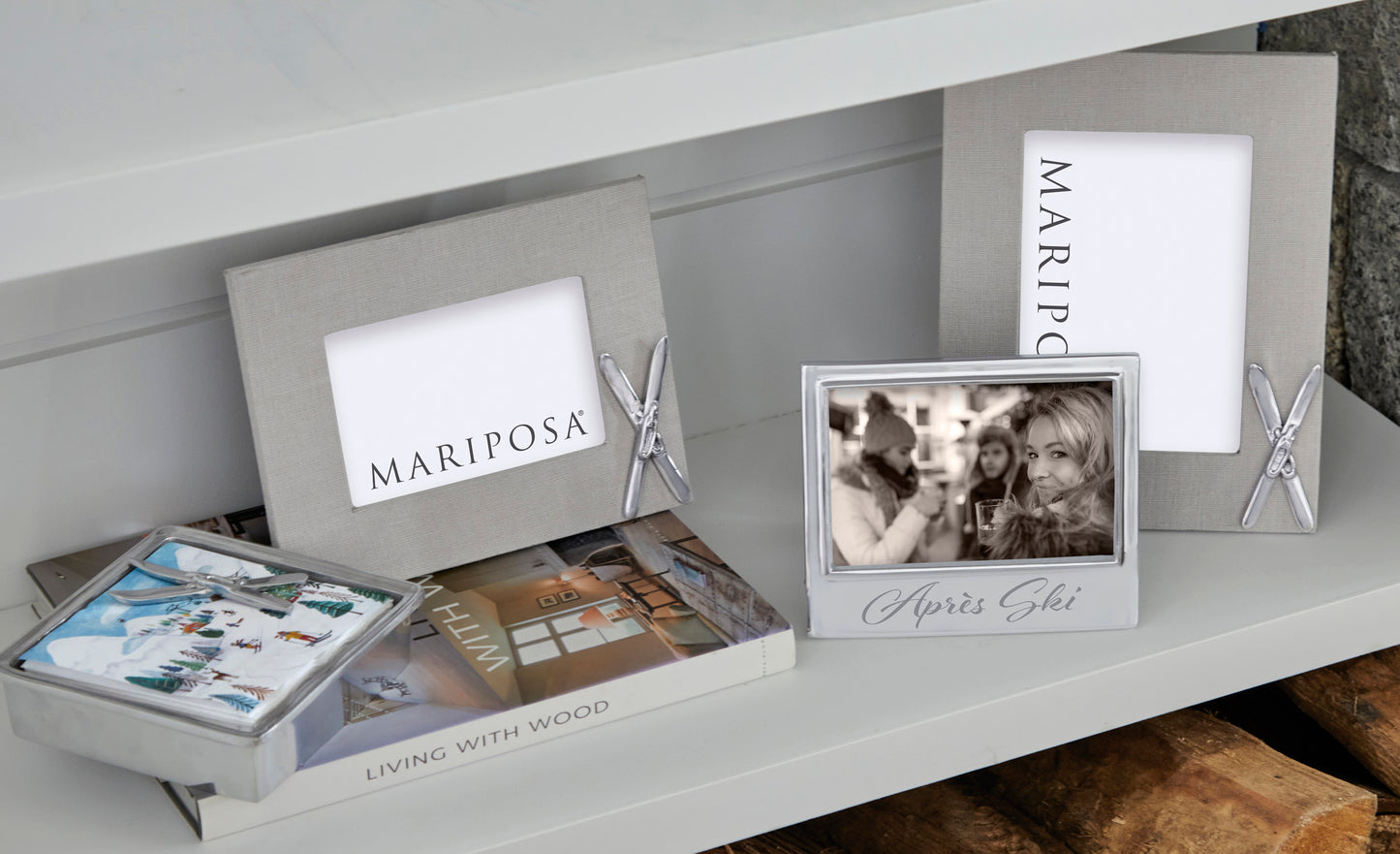 Grey Linen 5x7 Picture Frame with Silver Skis
