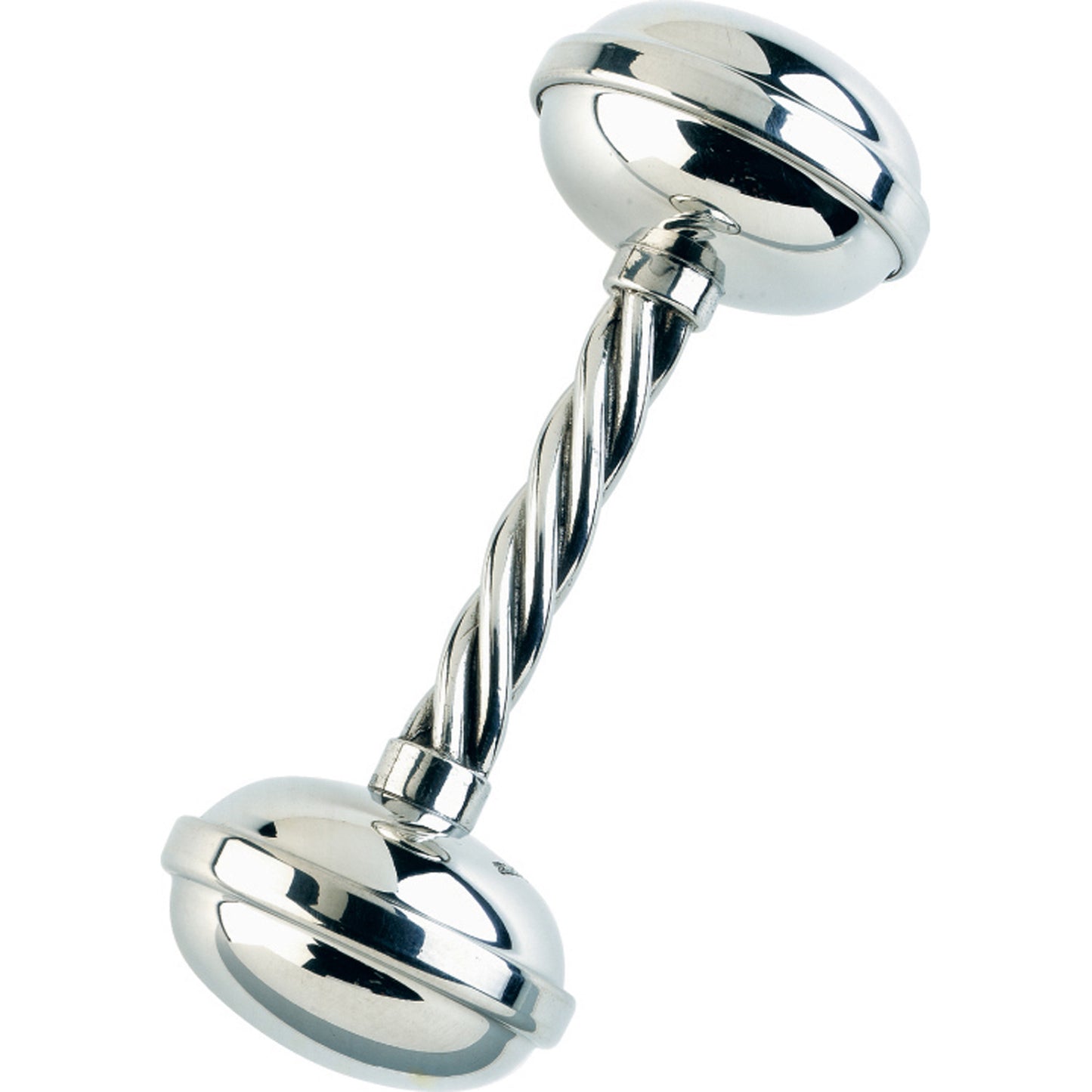 Silver Dumbbell Rattle with Twisted Ring Handle