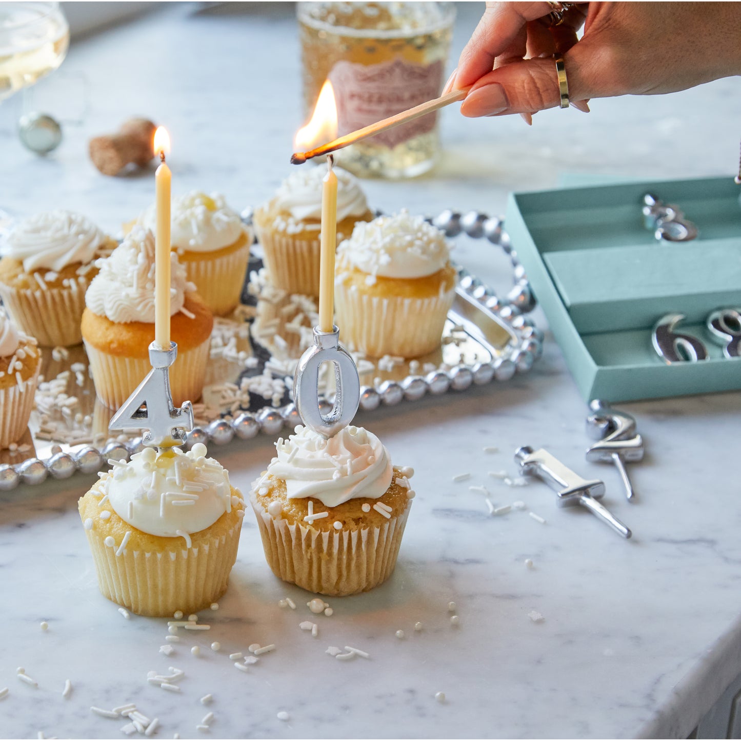 Silver Number Candle Holder Set