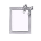 Silver picture frame with a decorative bow on a white background