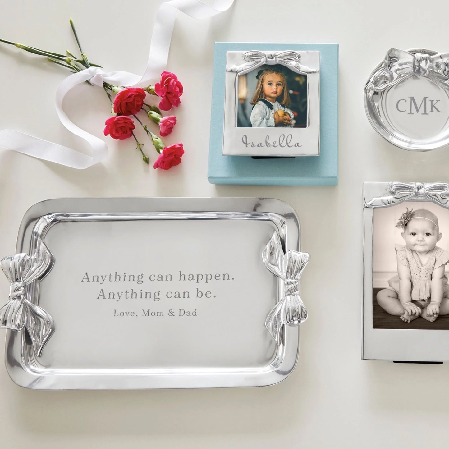 serving tray with bow - engraved, bow frames, bow dish