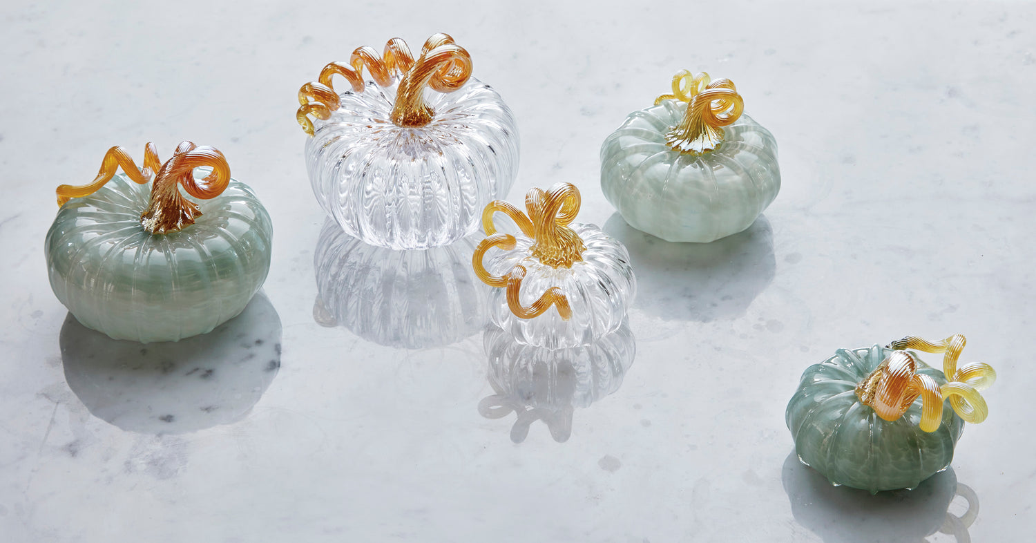 teal and clear hand blown glass pumpkins
