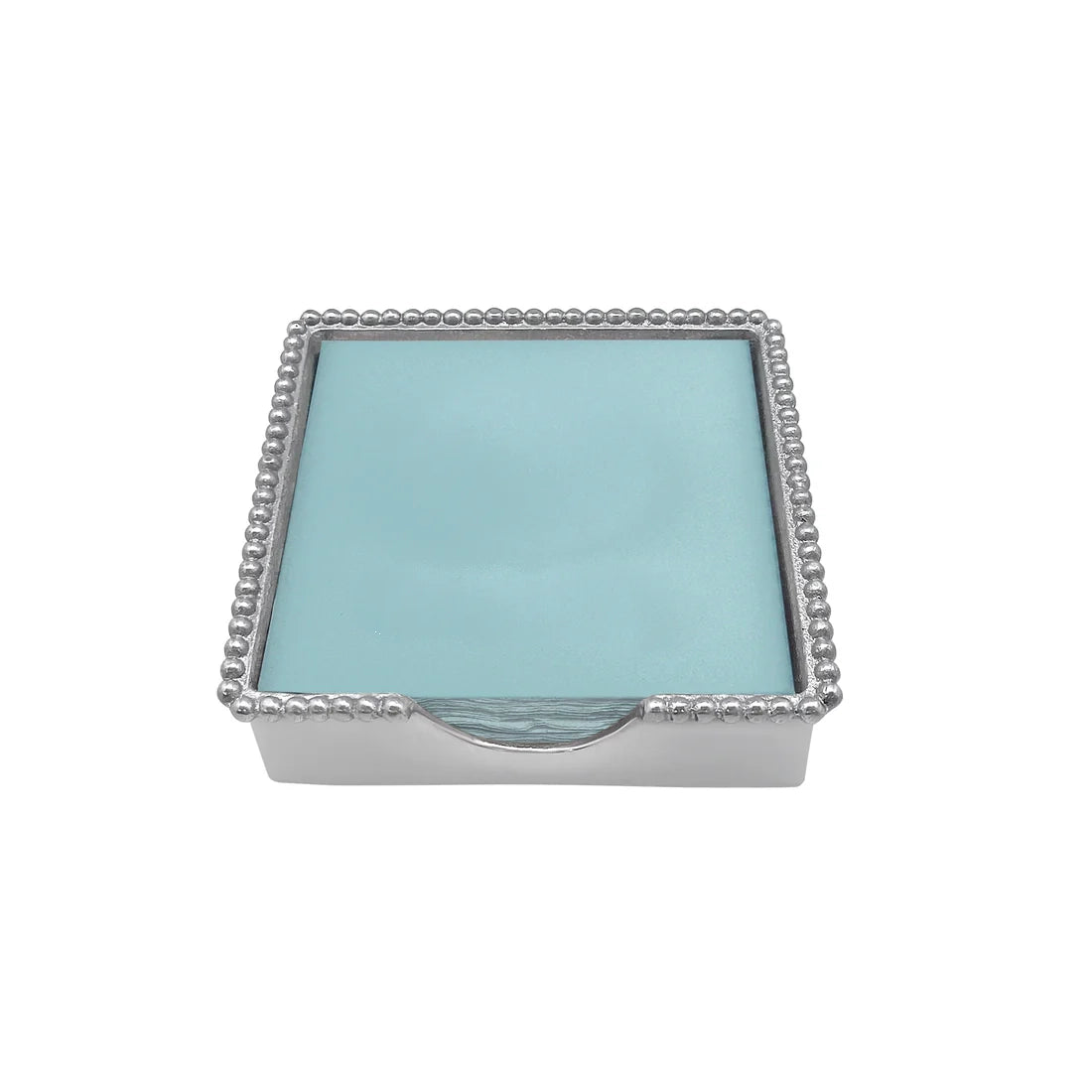 square silver napkin holder with 'beads'