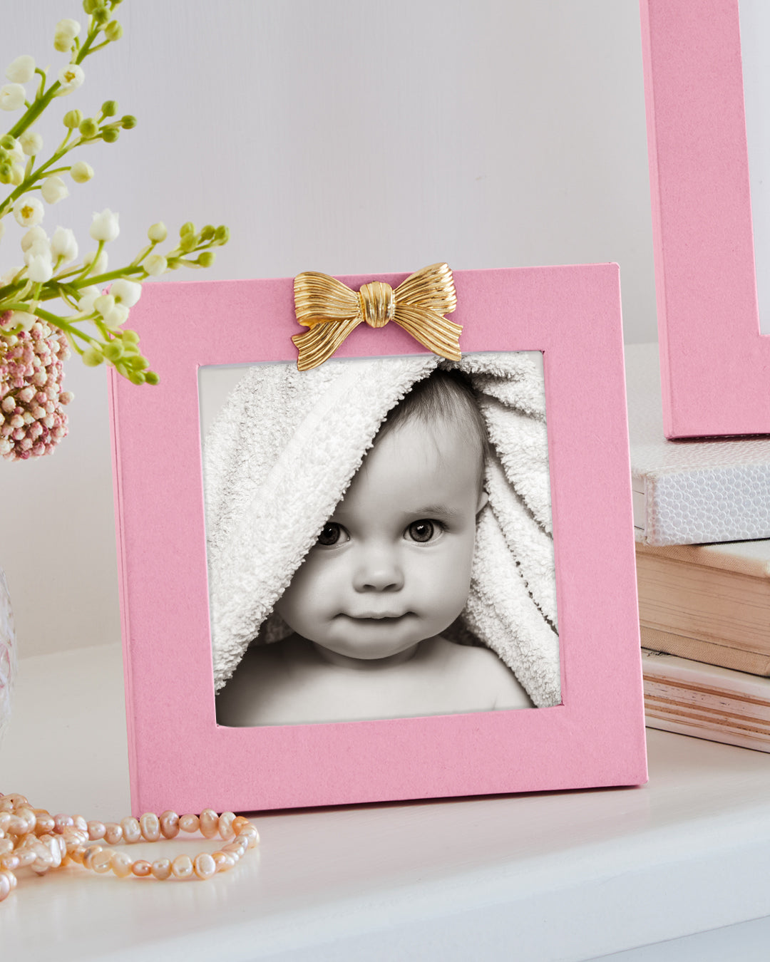 Pink Bow Picture Frame - 4x4 - Templeton Silver