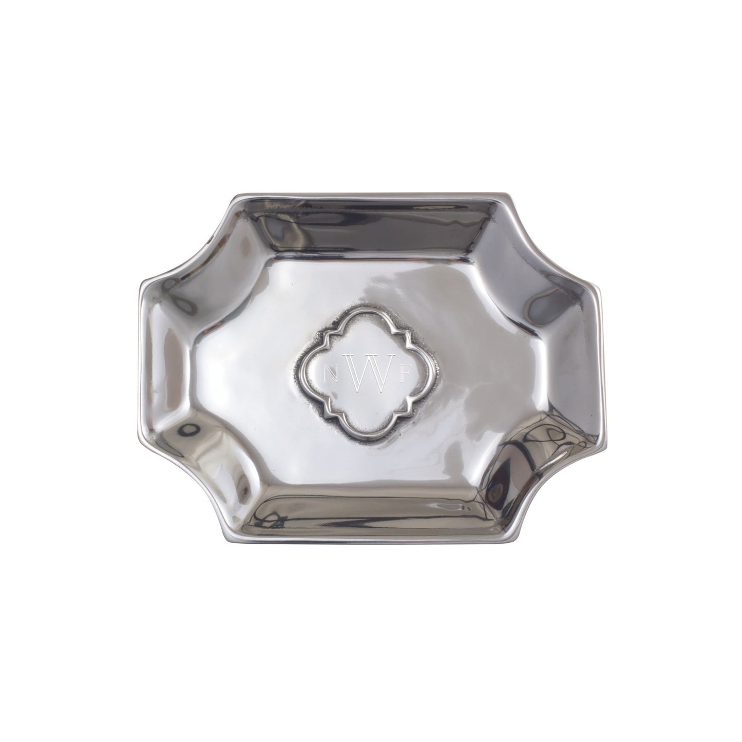 Templeton Silver Divot Vanity Tray that's showing an engraved monogram