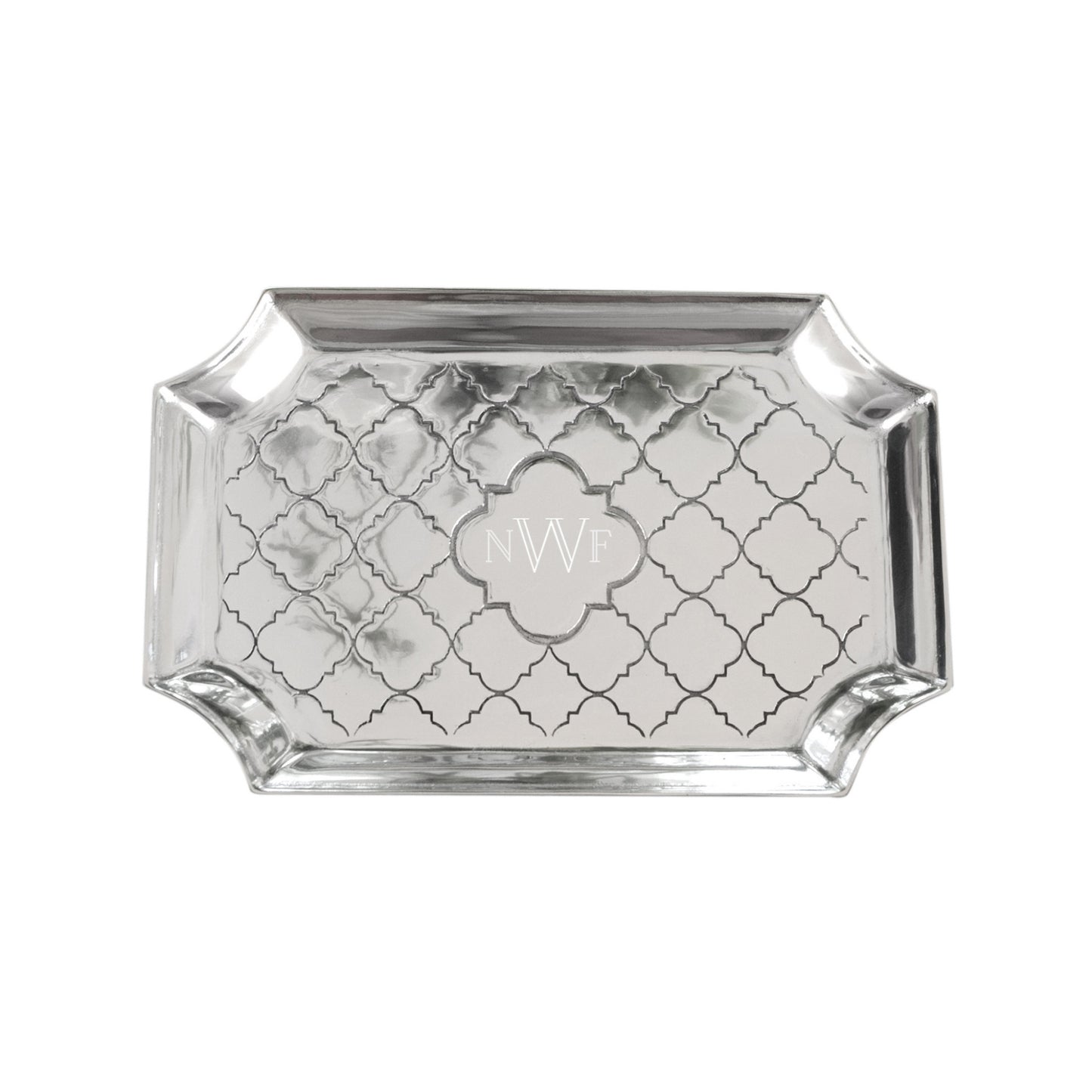 Templeton Silver Edged Vanity Tray that's showing an engraved monogram
