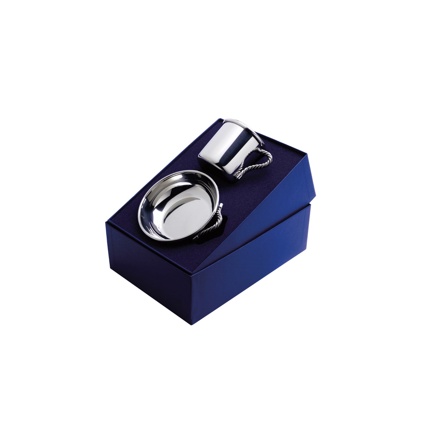 Silver Rope Handle Baby Cup and Porringer Gift Set