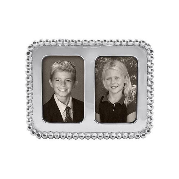 Beaded 2x3 Double Silver Picture Frame