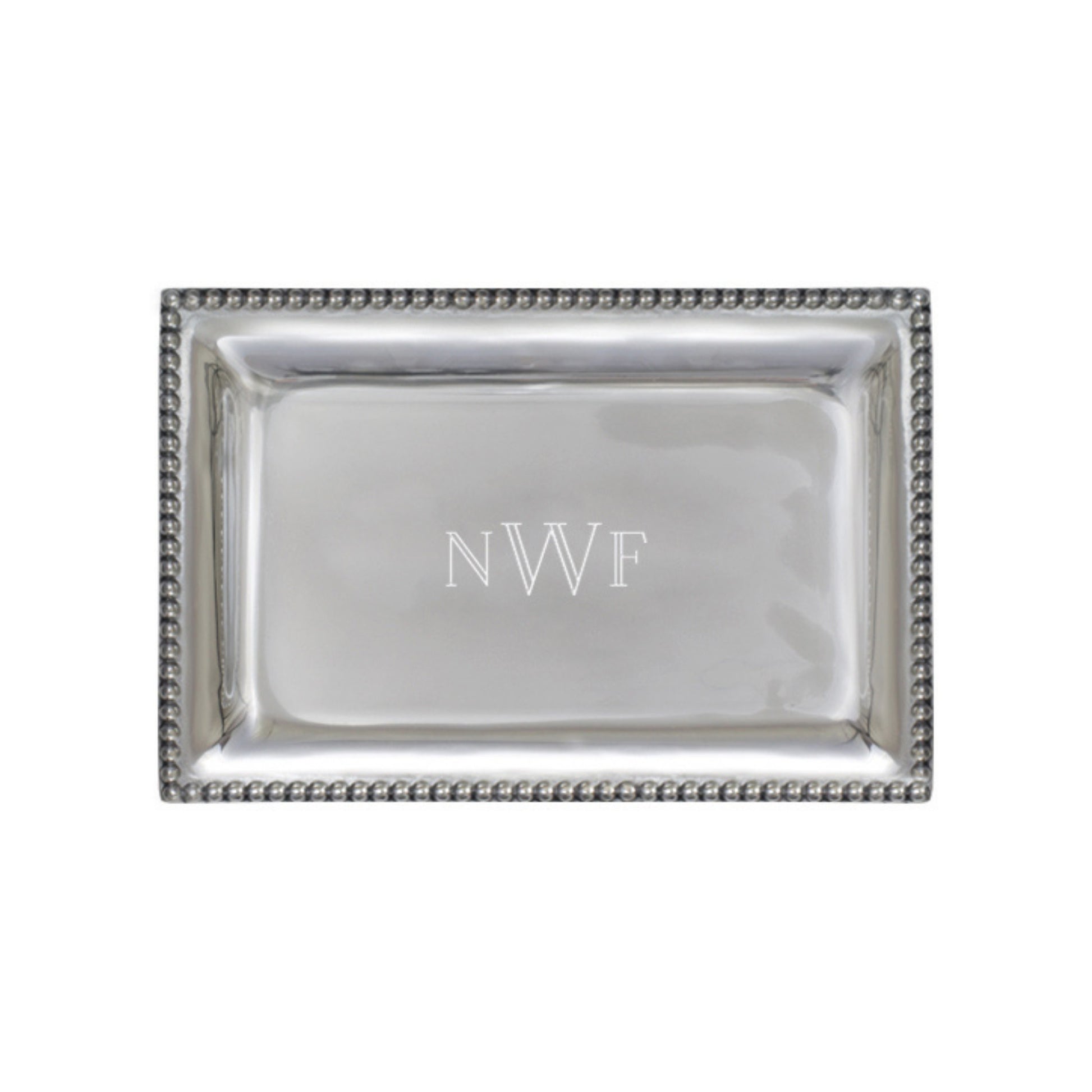Templeton Silver Beaded Silver Vanity Tray showing engraving