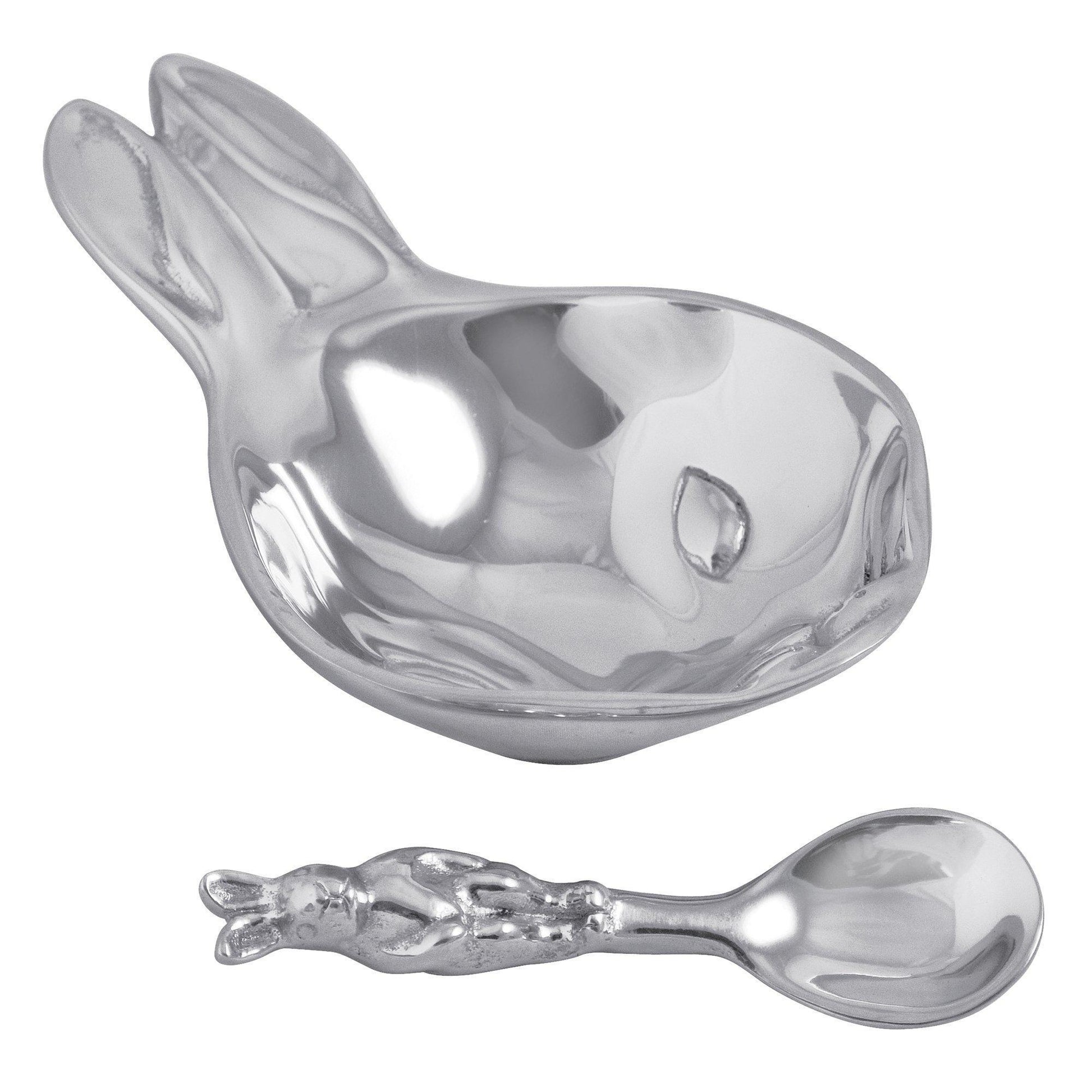 Silver Bunny Porringer Bowl and Spoon Set