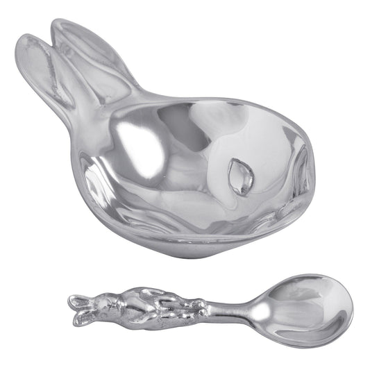 Silver Bunny Porringer Bowl and Spoon Set