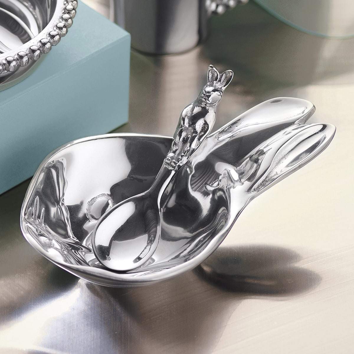 Silver Bunny Porringer Bowl and Spoon Set 2