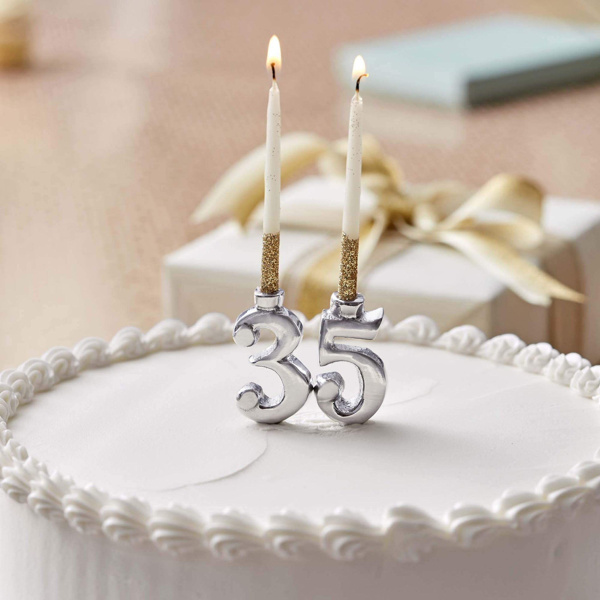 3 and 5 Silver Number Candle Holder Set (For Cake) 