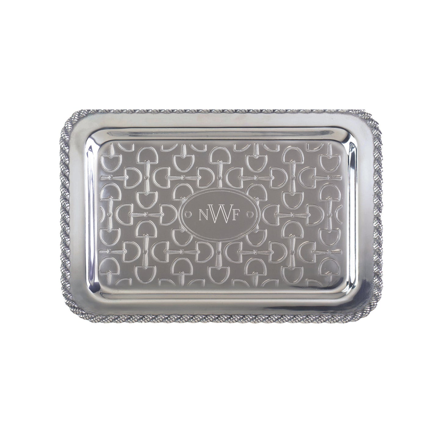Derby Run Vanity Tray with engraving options. shown here with engraved initials - Templeton Silver