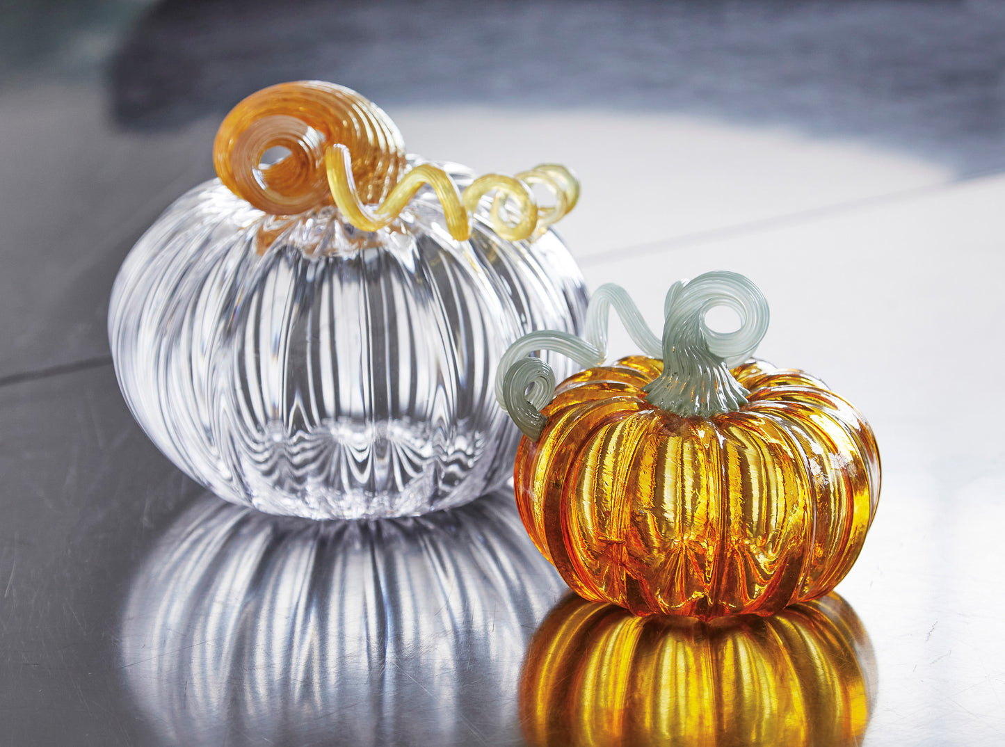 Amber Glass Pumpkin and Teal Stem