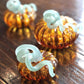 Amber Glass Pumpkin and Teal Stem