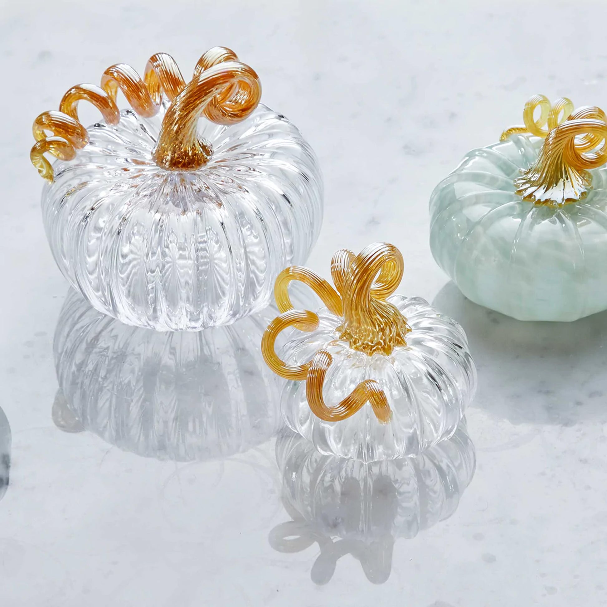 Teal Glass Pumpkin and Gold Stem