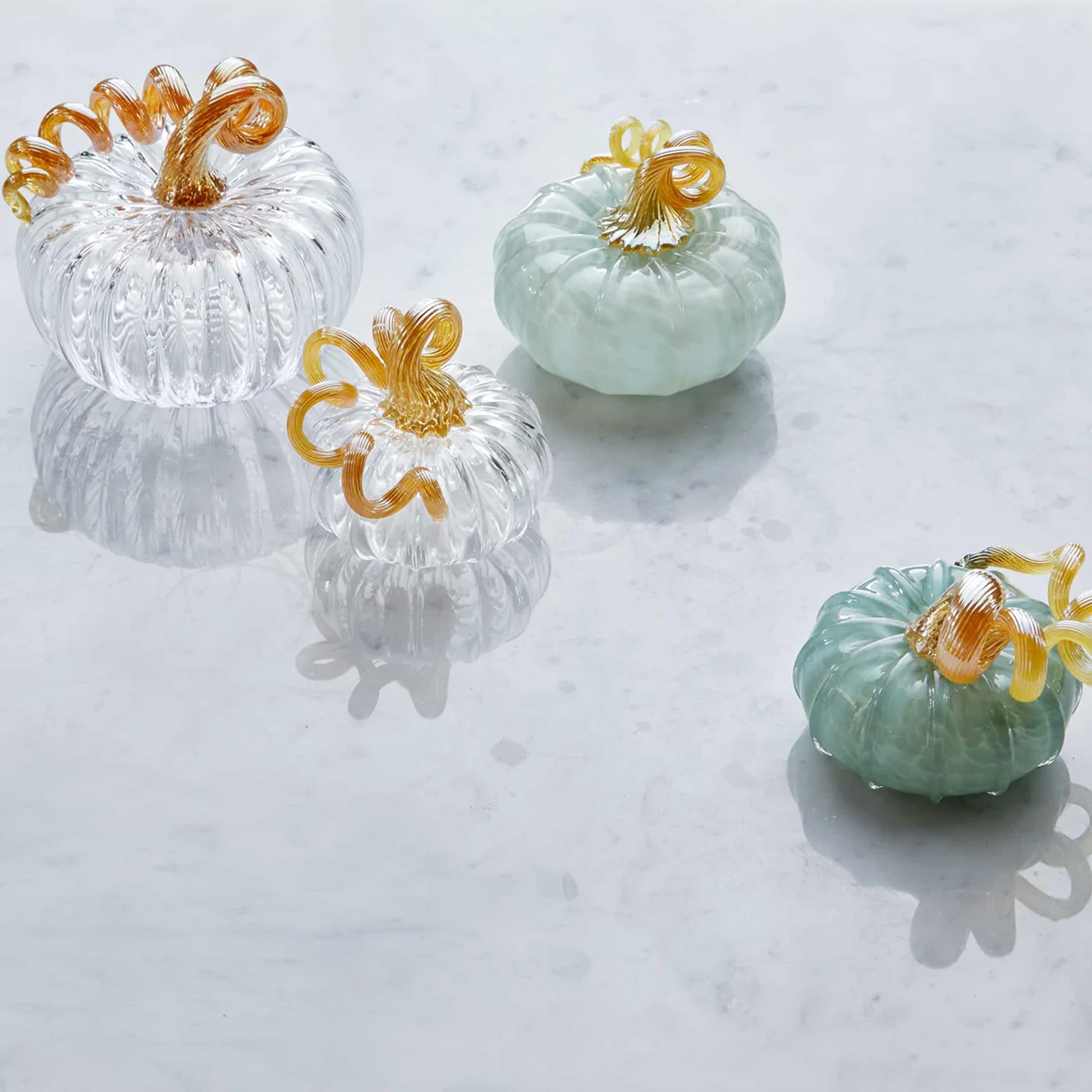 Teal Glass Pumpkin and Gold Stem