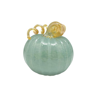 Teal Glass Pumpkin and Gold Stem