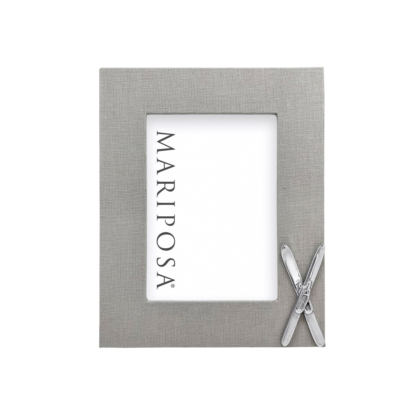 Grey Linen 5x7 Picture Frame with Silver Skis