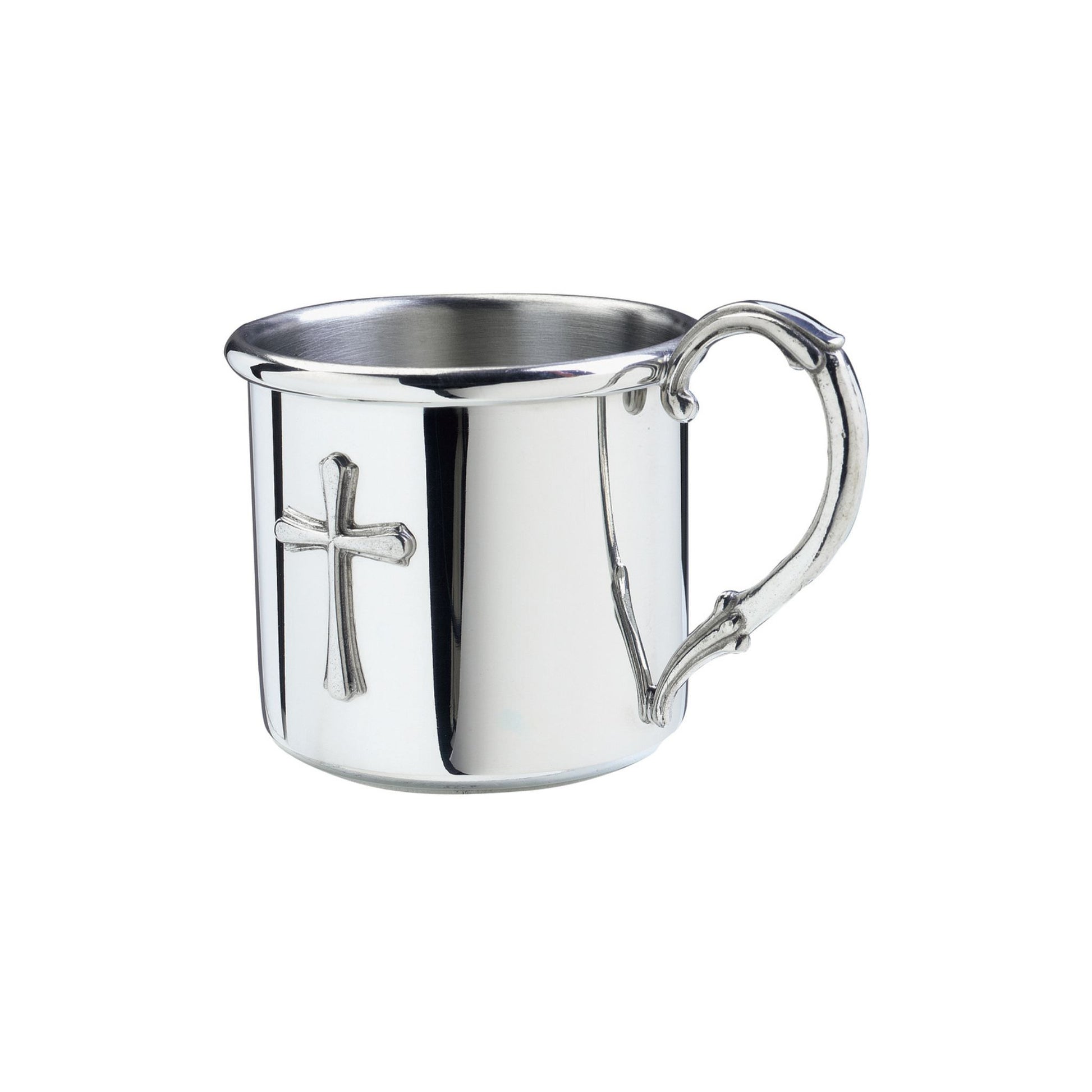 silver baby cup with cross - option to engrave