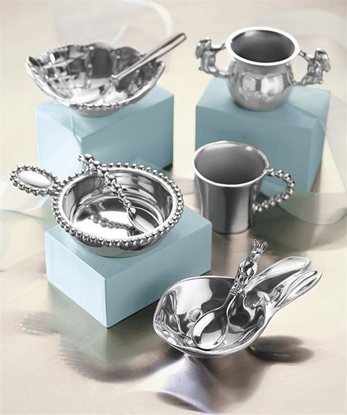 Silver Bunny Porringer Bowl and Spoon Set