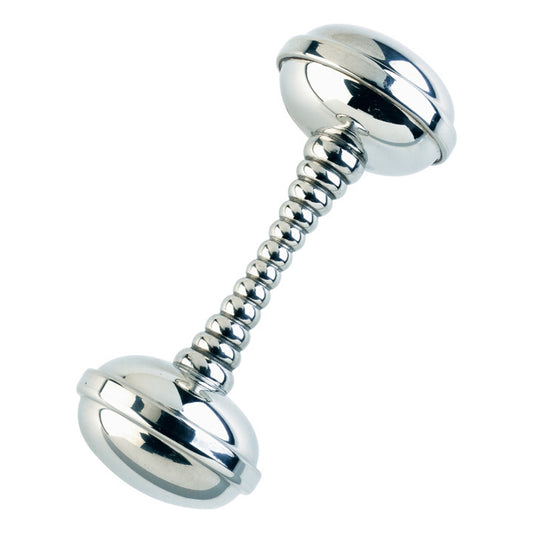 Silver Dumbbell Rattle with Stacking Ring Handle