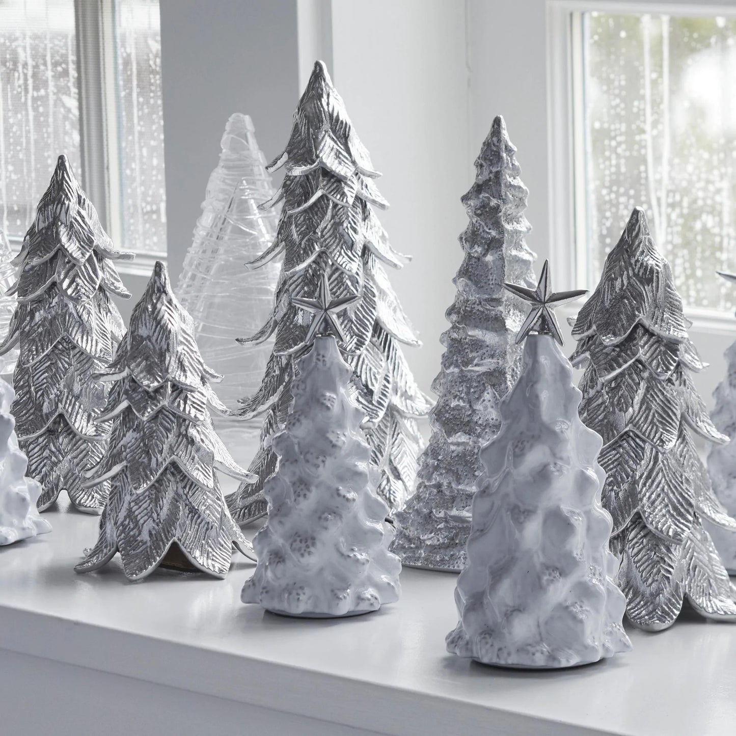 White Ceramic and Silver Trees