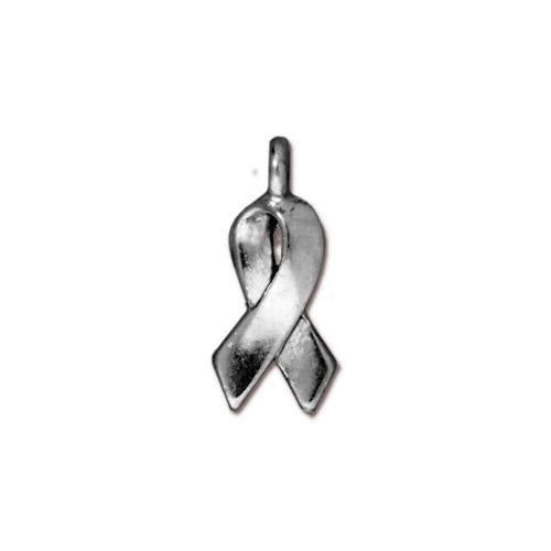 Silver Floating Cancer Awareness Ribbon Charm
