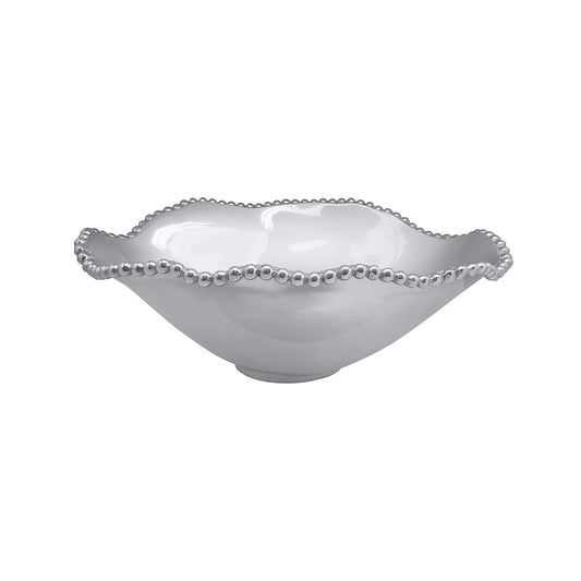 Silver Pearled Oval Wavy Serving Bowl