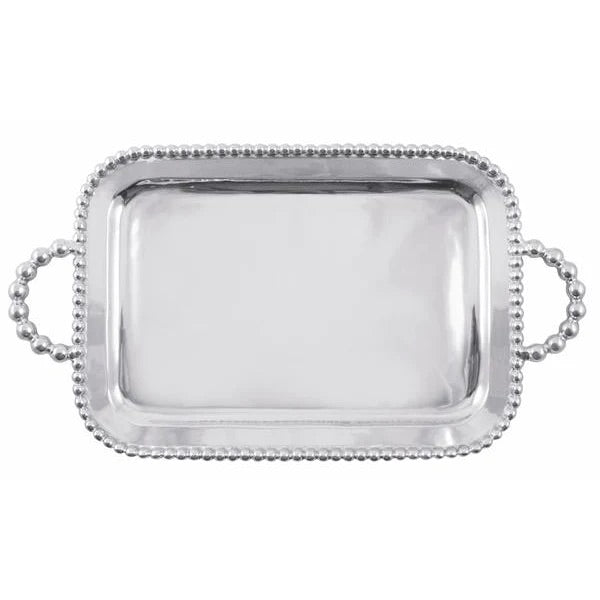Silver Pearled Rectangle Tray with Handles