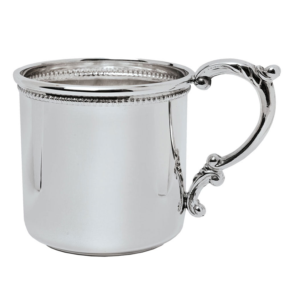 Sterling Silver Baby Cup with Scroll Handle and Beading