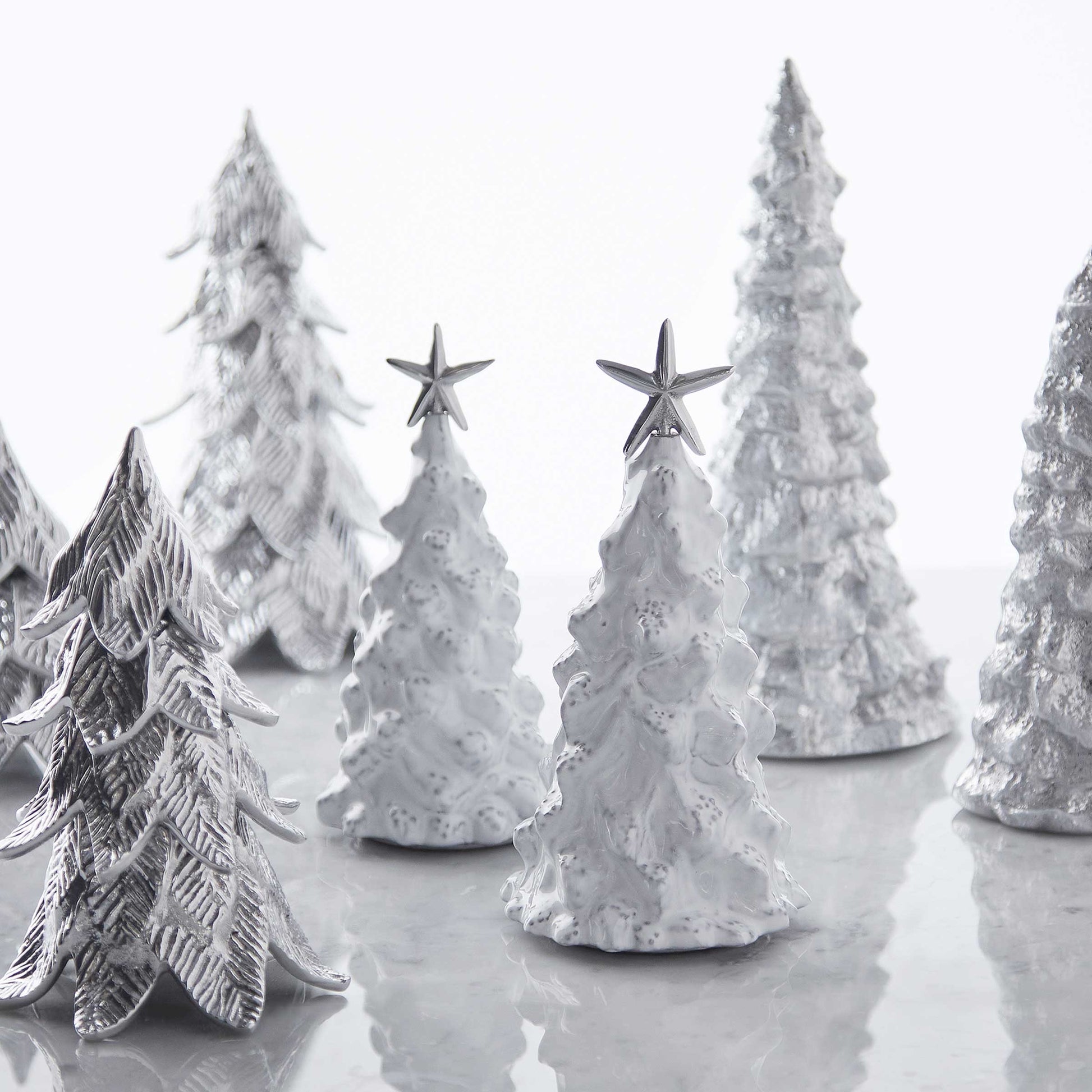 White Ceramic and Silver Trees