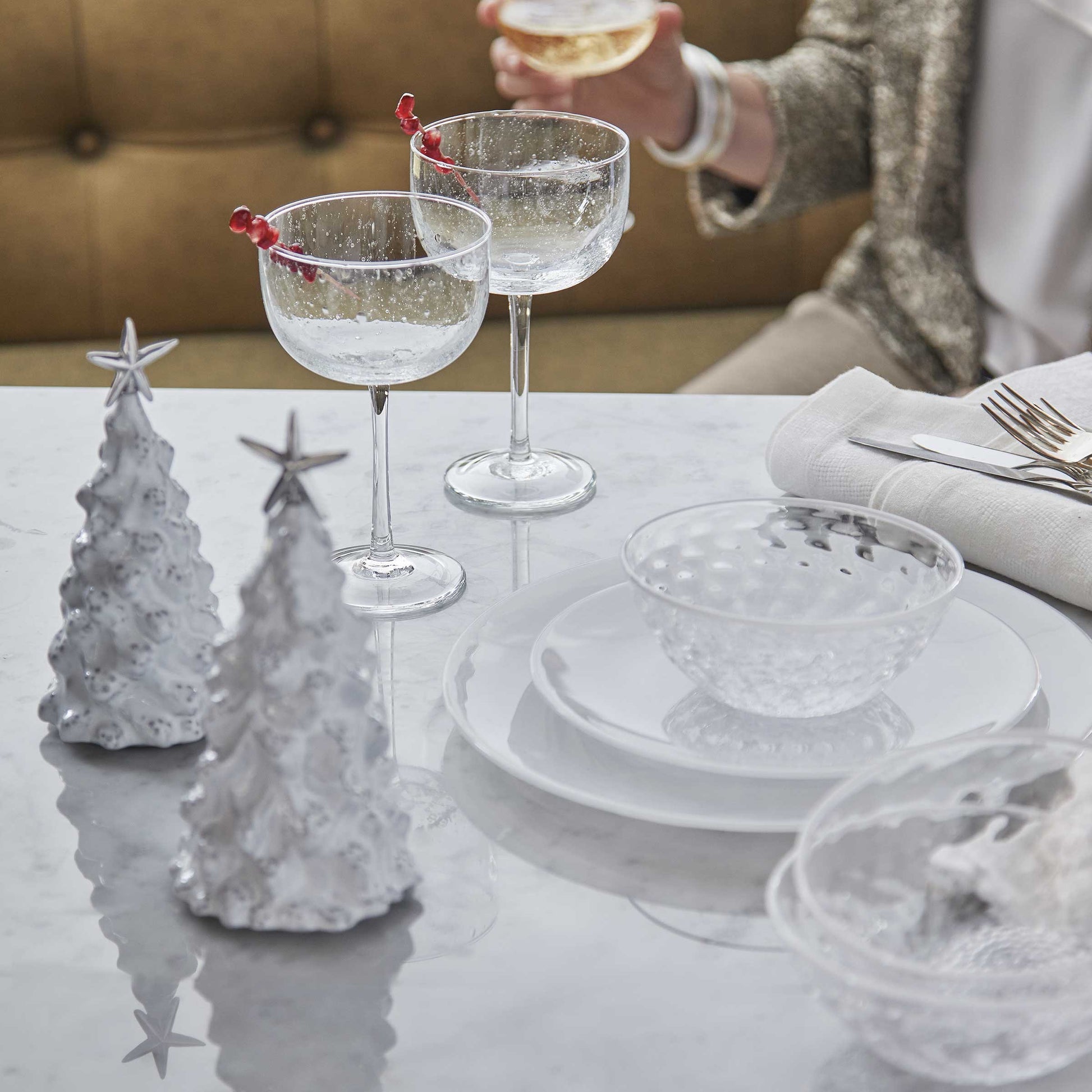 White Ceramic and Silver Trees