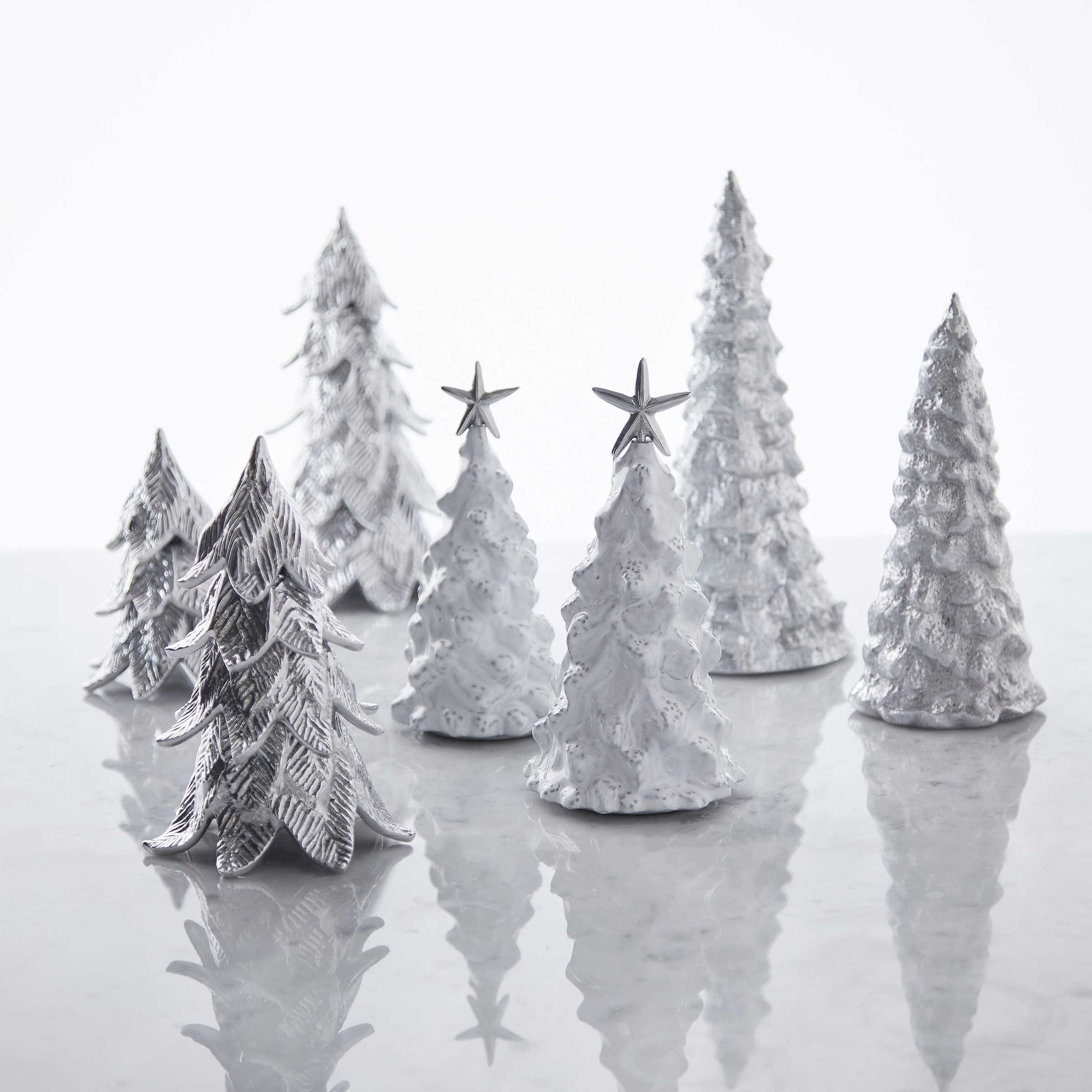 White Ceramic and Silver Trees