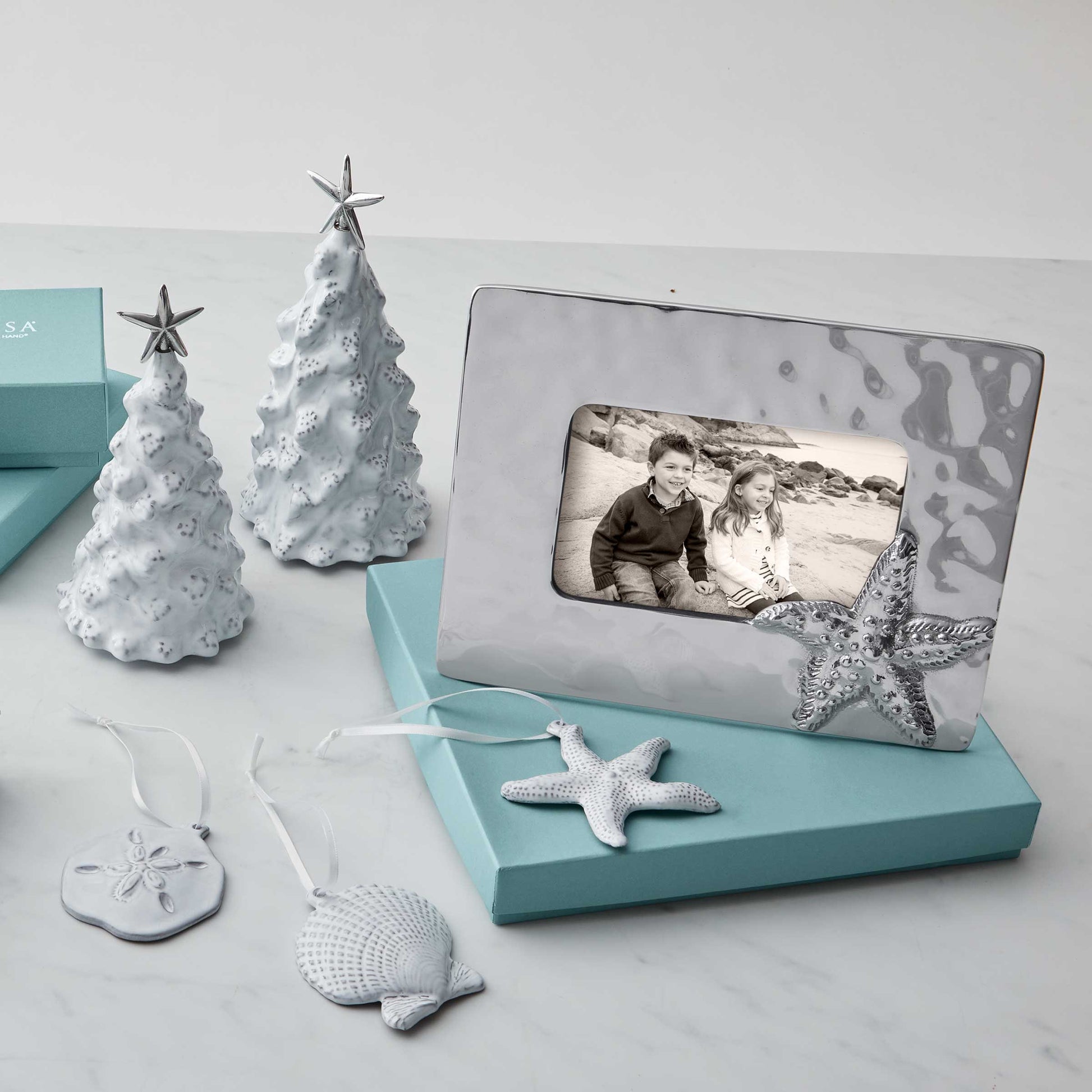 White Ceramic and Silver Trees